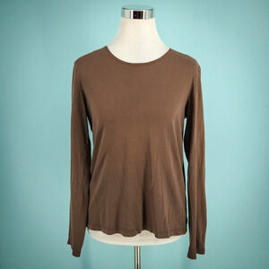Flax Size Small S Brown Crew Scoop Neck Long Sleeve 100% Cotton Knit Top Blouse